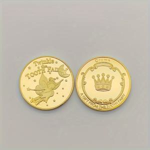 TEMU 5개 치아 요소 기념 동전 - 황금 도금 철제 메달, 왕관 & 요정 디자인, 치아 변화 선물, 독특한 수집품 및 파티 선물용, 치과 요소 선물, 장난기 있는 디자인, 내구성 있는 소장품, 트릭트 장난감