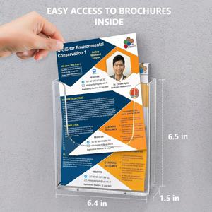 TEMU 아크릴 벽걸이 브로셔 홀더 - 투명 전단지 디스플레이 스탠드, 투명 서적 선반, 명함 및 문서 보관함