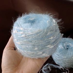 TEMU 80G/1개 블루 글리터 빈 실, 깃털 원형 실, 컬러풀 핸드 믹스 실, 크로셰 헤어핀 가방 헤어 실 와이어링에 적합, 특별한 핸드메이드 헤어 실