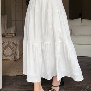 TEMU 화이트 하이웨이스트 여름 케이크 스타일 플레어 디자인 미디 스커트, 몸매 선물