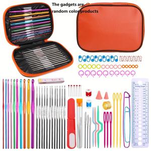 TEMU 100개의 크로셰 후크 세트: 케이스와 함께 제공되는 크로셰 후크 키트, 에르고노믹한 후크, 액세서리, 바늘, 스티치 마커 - 초보자와 숙련된 공예가 모두에게 적합 - 스테인레스 스틸 소재