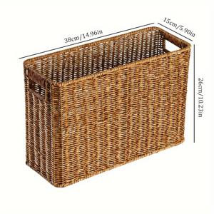 TEMU 1개, 인조 라탄 직조 매거진 수납 바구니, 주방 정리함, 매거진 파일 홀더 책상 정리함, 침실 또는 사무실에서 매거진, 책, 신문 및 태블릿을 위한 매거진 랙, 선반 바구니