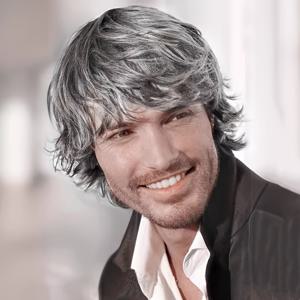 TEMU 1개 매력적인 남성용 짧은 헤어 외향 은회색/검정색 푹신한 부분적으로 긴 앞머리 가발 커버, 매력적이고 성숙한 남성용 가발, 일상복, 직장, 외출, 중년 남성, 노년 남성, 아버지, 머리카락이 적은 착용에 적합