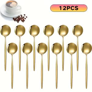 TEMU 12개 골든 커피 스푼, 티스푼, 스테인리스 스틸 미니 커피 스푼, 식기세척기 사용 가능