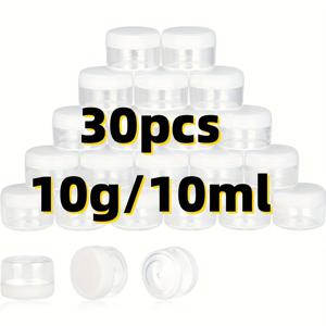TEMU 화이트 뚜껑이 있는 미니 투명 플라스틱 화장품 용기 30개 세트, 10g PP 소재, 립스틱, 로션, 파우더 및 뷰티 제품에 완벽함 - 여행용 & 누수 방지 디자인, 메이크업 제품
