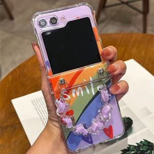 TEMU 폰케이스: 투명 스마일 페인팅 폰케이스 (랜야드 포함), 갤럭시 Z 플립 3, 갤럭시 Z 플립 4, 갤럭시 Z 플립 5, 갤럭시 Z 플립 6 호환, 신선하고 심플한 디자인