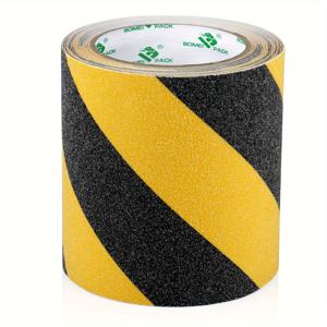 TEMU 보메이 팩 1롤 노랑 & 검정 안전 방지 테이프, 150mm x 5m, 높은 그릿 80 미끄럼 방지 계단, 욕실, 수영장, 사무실 사용, 방수 및 내구성 있는 실내/외부용, 계단 안전 테이프 | 교대 색상 패턴 | 방수 접착 테이프, 계단용 안전 테이프