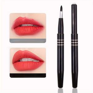 TEMU 2개 팩 접이식 립 브러시 무향 나일론 브리스털 막대 정상 피부용, 휴대용 금속 막대 메이크업 립스틱 브러시 세트