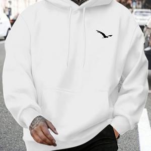 TEMU 남성용 트렌디 루즈핏 후드티, 새 모양 프린트 가슴