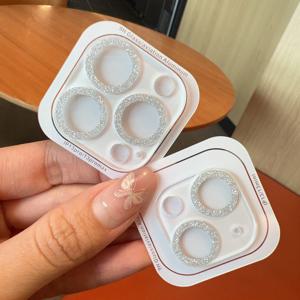 TEMU For iPhone 17/16/15/14/13/12/11 Pro Max용 글리터 카메라 렌즈 보호 필름 - 반짝이는 라인스톤 장식 강화 유리 커버, 스크래치 방지 및 반사 방지 디자인, 모든 모델 호환, 폰 렌즈 보호 필름, 스타일리시 폰 액세서리