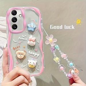 TEMU 갤럭시용 3D 별 토끼 곰 인형 케이스, 삼성 S24 울트라 폰 케이스, S24 FE, A16, A15, S24 크림 텍스처, 귀여운 A54, 만화 A55, A13-4G S22, 투명 핑크 S22 울트라, 창의적인 S23와 리니어, A06 꽃 체인, A05S 신선한 스타일, S23