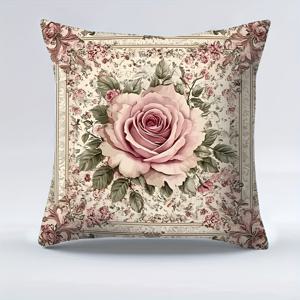 TEMU 1개, 빈티지 로즈 플라워 스로우 베개커버 피치 스킨 벨벳 양면 프린팅 발코니 팜하우스 거실 소파 장식 쿠션커버 17.7인치*17.7인치