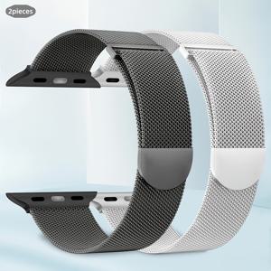 TEMU 애플워치 호환 메쉬 밴드 2개 세트, 자석 스테인리스 스틸 메쉬 링 & 버클 포함, 시리즈 울트라 SE 10/9/8/7/6/5/4/3/2/1 (38mm, 40mm, 41mm, 42mm, 44mm, 45mm, 46mm, 49mm) 호환 워치 스트랩, 남녀공용