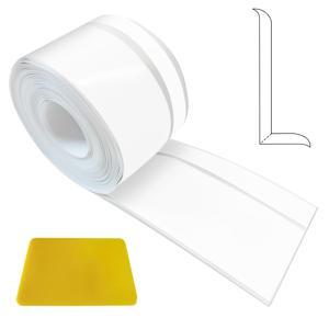 TEMU 자체 접착 PVC 스커트 보드 - 유연한 50x20mm, 주방 & 욕실 가장자리용 6m 롤, 화이트
