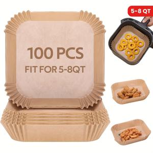 TEMU 에어프라이어용 일회용 파피어 라이너 100개입, 논스틱 및 내유성, 베이킹 및 튀김 음식에 적합, 대부분의 에어프라이어 모델과 호환 가능