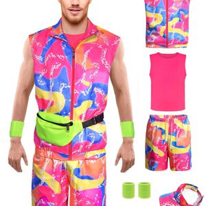 TEMU 80년대와 90년대의 클래식 남성 스포츠웨어, 트랙스ूट, 상의, 햇빛 가리개, 손목 밴드, 허리 가방 포함. 할로윈, 일상복, 피트니스 활동, 카니발, 뮤직 페스티벌에 적합