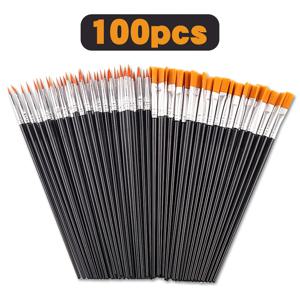 TEMU 100pcs 블랙 브러시 세트, 나일론 브리스틀 플랫 & 라운드 페인트 브러시, 플루트드 핸들, 아크릴, 워터 컬러, 오일 페인팅, DIY 라인 아트, 크리스마스 & 새해 선물에 이상적입니다.