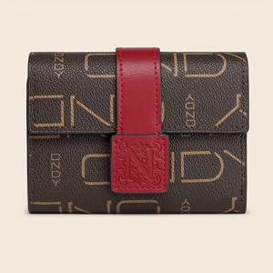 TEMU ONYDY 레트로 여성용 지갑 카드 홀더 - 자석 잠금장치가 있는 2-in-1 컴팩트 멀티펑셔널 PVC 지갑, 신용카드 슬롯 & 동전 주머니 포함, 커피 & 캐러멜색, 합성 가죽 안감, 운전면허증, ID, 현금, 카드 홀더 지갑, 글자 프린트, 오일 처리 마감