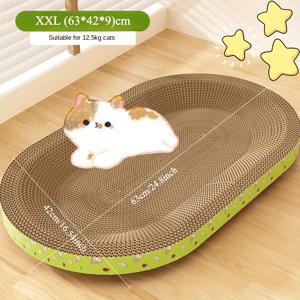 TEMU 튼튼한 골판지로 제작된 타원형 고양이 스크래칭 보드 및 침대입니다. 고양이 장난감으로도 사용할 수 있고, 고양이가 발톱을 갈 수 있는 포근한 장소로 역할을 합니다. 이 스크래칭 패드는 충분한 크기이며, 털 빠짐이 없습니다.