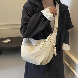 TEMU 여성용 우아한 크로스바디 덤플링 백 - 가볍고 접이식 나일론 핸드백, 프린지 태슬 디테일 & 퀼팅 스타일, 조절 가능한 스트랩, 대용량 일상/출퇴근용 - /Ginger //|가방|크로스백|보부상가방