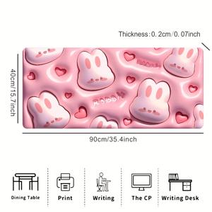 TEMU 대형 핑크 토끼 디자인 마우스 패드 - 미끄럼 방지 고무 베이스, 내구성 있는 스티치 엣지, 사무실 및 게임용으로 이상적, 크리스마스, 추수감사절, 할로윈, 토끼 액세서리 선물에 적합