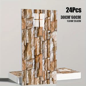 TEMU 돌아가다, 빈티지 럭셔리 벽돌 페이퍼 12/24개 세트, 시각적 3D 효과, 30cm x 60cm, 침실용 인조 벽돌 장식 벽지, 방수 자체 접착 벽지, 산업용, 상점 리모델링, 카페, 사무실, 거실 욕실 두꺼운 벽 스티커