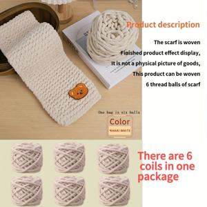 TEMU 6개 실 + 작은 곰돌이 액세서리 수제 뜨개질 스카프 실 팝시클 실 첫 번째 곰돌이 스카프 청키 실 뜨개질 재료 패키지