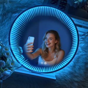 TEMU USB 무한 거울 간판, 조명 블루 원형 레이어 미러 네온 조명 - 독특한 터널 조명 효과, 신선한 디자인, 집/침실 필수 장식 & 완벽한 선물 옵션