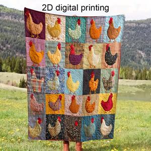 TEMU 2D 디지털 프린팅 1개 담요, 겨울 크리스마스 이스터 컨트리 닭 컬러풀 체크무늬 플란넬 담요, 소파, 침대, 사무실, 차량, 캠핑 야외 여행용 담요, 홈 데코 - 시즌별 선물