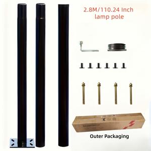 TEMU 3단 헤비듀티 태양광/비태양광 호환 가로등 기둥 - 높이 조절 가능 (110.24인치/2.8m) 야외 포스트, 스플라이스 커넥터, 단조 철제 및 설치 하드웨어 포함, 차도, 주차장, 정원용