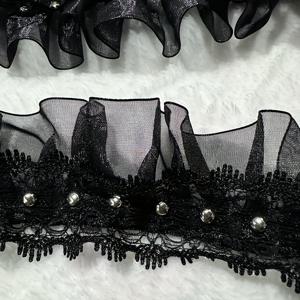 TEMU 블랙 메쉬 리본 선인장 네일 프레스 레이스 트림, 오르간 파이프 플릿, 빈 손톱 레이스 트림, DIY 의류 엣지용 물고기 넷 가죽 액세서리