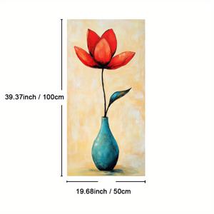 TEMU 1pc 프레임된 대조 포스터, 단일 가지 그림, 간단한 아트 프린트, 따뜻한 배경 수직 캔버스 벽 미술 프린트 벽 미술, 빨간 꽃 그림, 파란색 바구니 홈 데코, 대형 벽 미술, 방 미학, 포스터, 프레임 포함