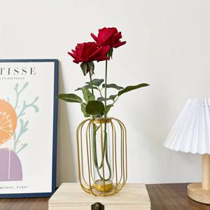 TEMU 1개 단조 철제 기하학 유리 시험관 랜턴 수경재배 화병 홈 거실 와인 캐비닛 데스크탑 장식 녹색 무꽃 삽입 장식