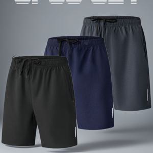 TEMU 여름 야외 활동용 컬러풀 지퍼업 남성 스포츠 반바지 3개 세트