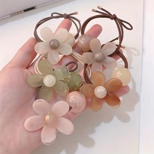 TEMU 귀여운 꽃무늬 탄성 헤어밴드 5개 세트 - 커피색 헤어 타이, 헤어링, 헤어 액세서리 - 여성용, 파티, 웨딩, 캐주얼 스타일에 이상적인 선물 - 팩 가치 (5개)