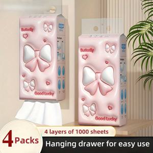 TEMU 4팩/4000장 걸이형 화장지, 대용량 냅킨, 손수건, 벽걸이 화장지, 두꺼운 페이스페이퍼, 가정용 화장지|수건|화장지