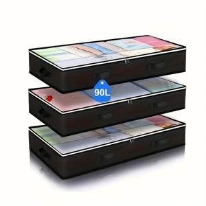 TEMU 3개 세트 대용량 침대 수납백, 튼튼한 손잡이 4개 포함, 상단 투명창으로 쉽게 접근 가능, 침대 수납 정리함으로 실내 수납 공간 증가, 계절별 의류, 담요, 신발 등 정리에 완벽, 겨울, 크리스마스, 새해, 발렌타인데이에 이상적, 독특한 수납 및 정리 선물, 침대 밑 수납용