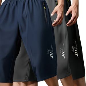 TEMU 남성 여름 반바지 3종 세트, 흡습성, 루즈핏, 통기성, 단색, 속건성, 가볍고 트렌디한, 땀 방지