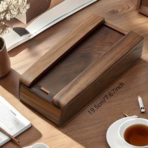 TEMU 트레이가 있는 호두나무 책상 아래 서랍 정리함 1개 - 자체 접착식 보이지 않는 수납 선반, 중형 및 대형 사이즈 사무실 & 가정용 펜, 연필, 마커 정리대 - 내구성 있는 목재 작업 공간 솔루션