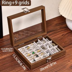 TEMU 1개 빈티지 보석 정리함 - 오크/비치 원목 제작, 투명 창문 내부 구획, 우아한 보석 보관 케이스 (생일/크리스마스/선물 포장용), 고급 목재, 튼튼한 잠금 장식, 홈 오거나이저, 클래식 디자인, 선물 포장용 보석 상자