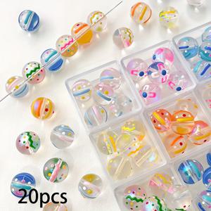 TEMU 10/20개 12mm AB 무지개색 유리 비즈 - 컬러풀 마블 패턴, 사전 구멍 뚫린 DIY 액세서리 제작용, 팔찌·목걸이·키체인 만들기, 핸드메이드 보석류, 장식용 유리구슬