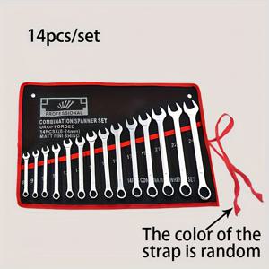 TEMU 14개 듀얼 용도 렌치 세트 - 블랙 & 레드 색상 2-헤드, 오픈 엔드, 더블 오픈 엔드 렌치 포함, 자동차 수리 및 가정 유지 보수에 이상적, 자동차 수리 도구|스타일리시한 도구 상자|내구성 있는 구조