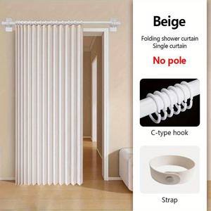 TEMU 플라스틱 후크가 있는 1개 현대식 접이식 도어 커튼 - 회색 & 베이지 줄무늬 파도 디자인, 거실 및 침실용 폴리에스터 프라이버시 룸 디바이더, 쉬운 청소 홈 데코, 창문 처리