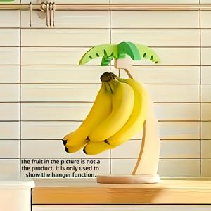 TEMU 수제 목재 바나나 홀더 및 걸이형 주방 선반, 시뮬레이션 잎 장식과 후크가 있는 수직 과일 랙. 바나나, 포도 및 기타 과일 보관에 적합. 후크가 있는 실용적인 주방 액세서리, 주방 및 거실 수납에 이상적