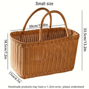 TEMU 손잡이가 있는 라탄 피크닉 바구니 1개, 내구성 있고 가벼운 폴리프로필렌 짠 쇼핑용/과일/채소/계란 보관 바구니 - 소형/대형 사이즈
