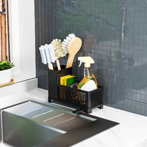 TEMU 1 - 다용도 주방 싱크대 비누 디스펜서 및 스펀지 홀더 - 대야 위에 행주 및 헝겊 보관