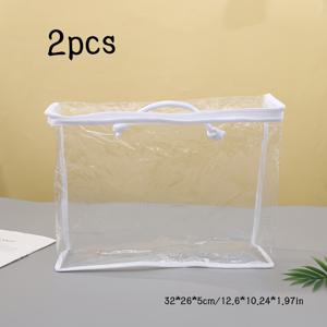 TEMU 지퍼와 손잡이가 달린 투명 PVC 수납 가방 2개, 담요, 베개, 옷장 및 침대 밑 수납에 적합, 휴대 가능하며 다양한 용도로 사용 가능.