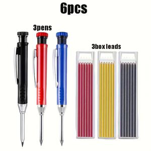 TEMU 2.8mm 금속 롱팁 목공용 메커니컬 연필 세트, 3가지 색상 선택 가능, 깊은 구멍 스크라이빙 목공용 연필, 엔지니어링 드로잉 스크라이빙 연필, 미세 필기 도구 (연필 3개 + 리드 3박스)