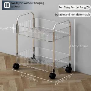 TEMU 3단/4단 바퀴 달린 아크릴 투명 플라스틱 정리대 - 조립 불필요, 주방·거실·사무실용 공간절약형 다목적 이동식 수납 카트, 디자인, 튼튼한 구조, 주방 필수품 선반 바구니