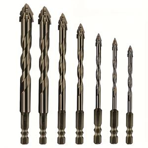 TEMU 7피스 카바이드 드릴 비트 세트, 사각 톱니형 디자인, 직선 깔때기, 도자기, 유리, 대리석, 콘크리트, 스테인리스강, 돌용 건식 드릴링